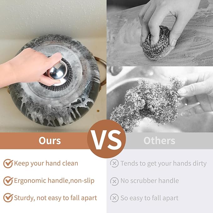 4pcs Steel Wool Scrubber with Replacement Wire Sponge Pads Set, Stainless Steel - Image 3