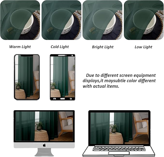 Chyhomenyc Hunter Green Sheer Curtains 78 Inches Long 2 Panels Set - Image 3