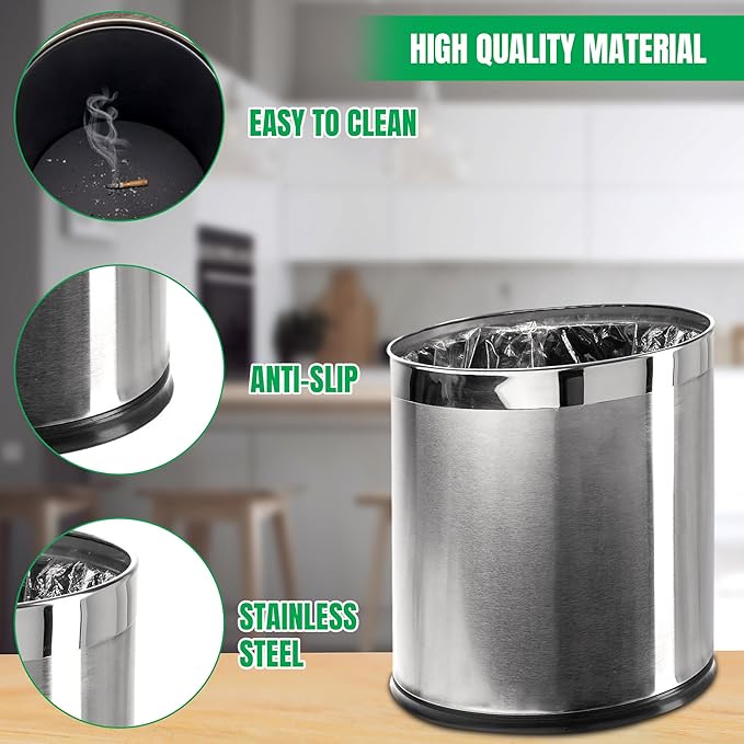 'Invisi-Overlap' Open Top Stainless Steel Trash Can, Small Office Wastebasket - Image 4