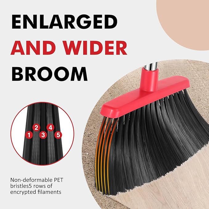 Heavy Duty Broom, 55 Inch Long Handle Outdoor Large Angle Brooms, Commercial - Image 4