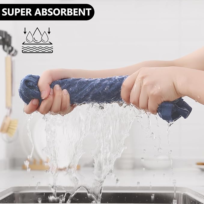 Fintale 100% Cotton Kitchen Towels and Dishcloths Set, 12 x 12 & 15 x 25 Inches - Image 7