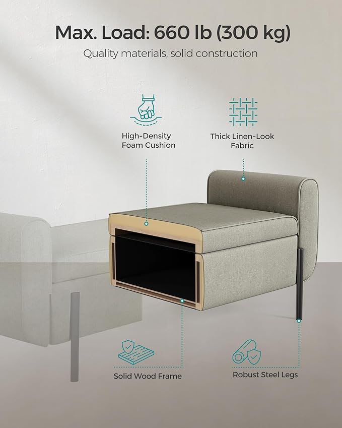 SONGMICS Storage Bench with Armrests, Ottoman with Storage - Image 5