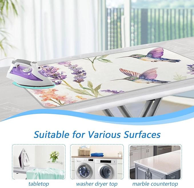 Lavender Flower Hummingbird White Ironing Mat - Image 5