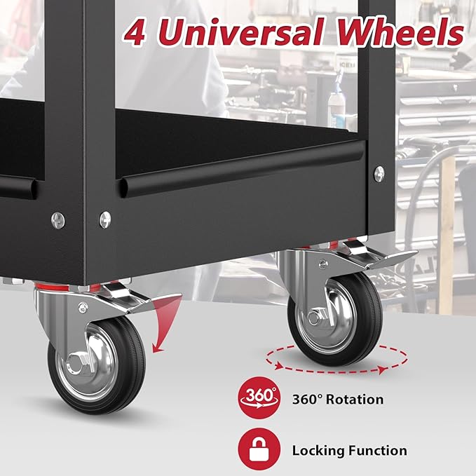 3 Tier Rolling Tool Cart on Wheels, Heavy Duty Service Cart Industrial Utility - Image 7