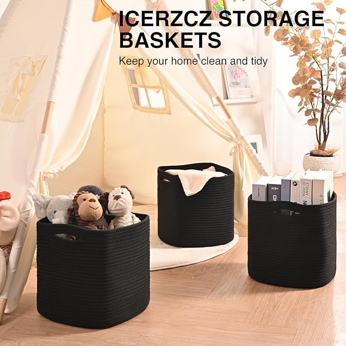11 Inch Cube Storage Bins, Storage Cube Organizer Bins, Woven Cotton Rope Basket - Image 6