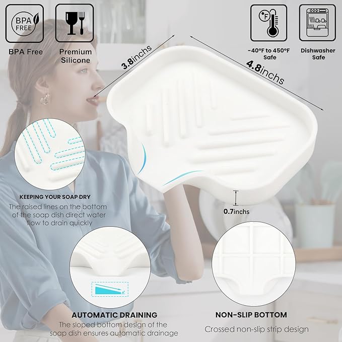 Yasmen Silicone Bathroom Soap Dishes, Sink Sponge Holder - Image 2