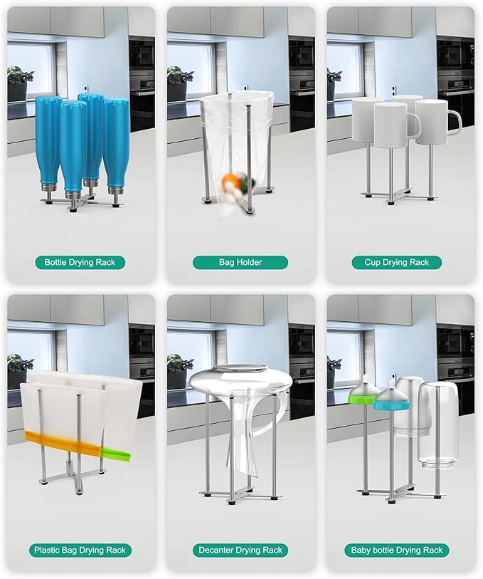 Plastic Bag & Bottle Drying Rack, Collapsible Countertop Stand - Image 2