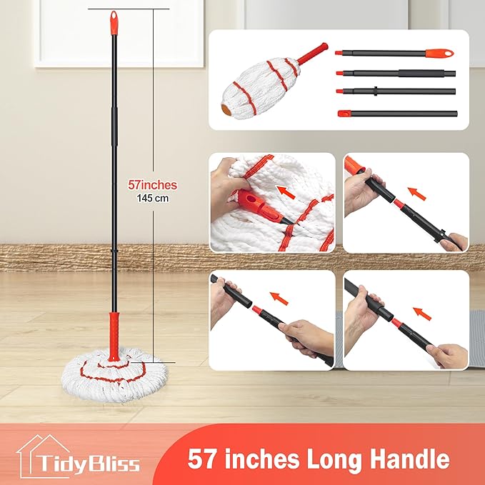 Self Wringing Twist Mop for Floor Cleaning, 57.5 inches Long Handle Cotton - Image 5