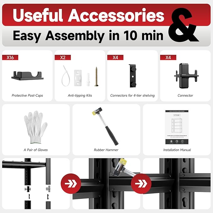5-Tier 60”W x 24”D x 78”H Garage Shelving Adjustable Metal Storage Shelves - Image 7