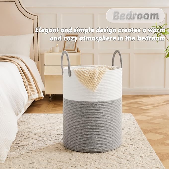 Laundry Basket, Woven Cotton Rope Laundry Hamper, 80L - Image 4