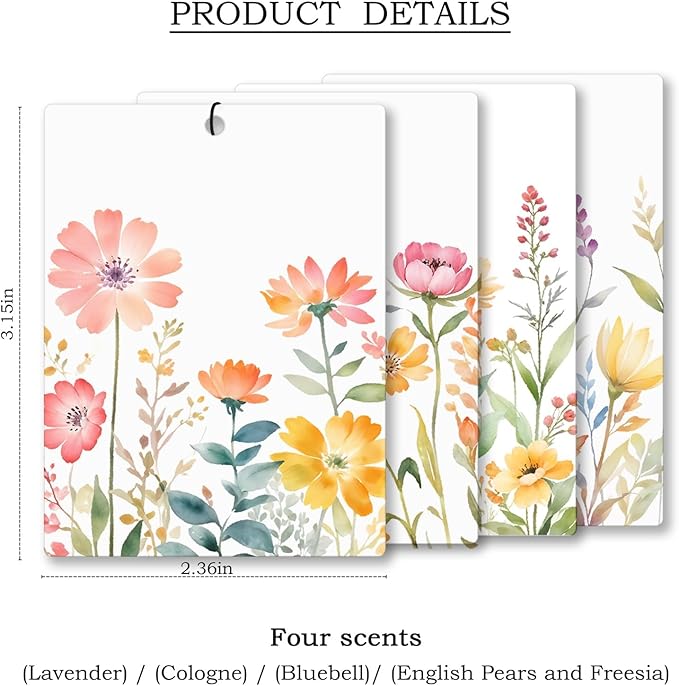 Watercolor Floral Car Air Freshener 4 Pcs, Rustic Cottagecore Flower Hanging - Image 4
