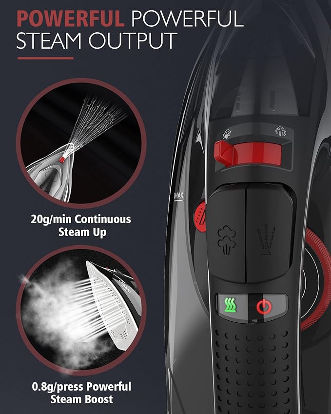 Cordless Iron for Clothes, 1500W Steam Iron Rapid Heating, Non-Stick Ceramic - Image 4