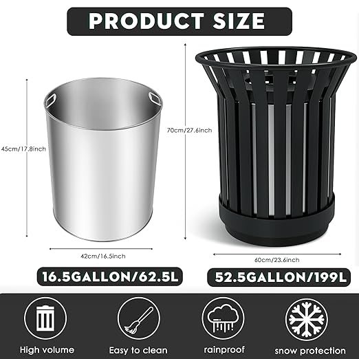 Round Heavy Duty Outdoor Trash Can, Large Metal Slatted Garbage Can - Image 2
