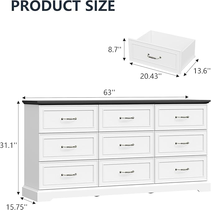 9 Drawer Dresser for Bedroom, Rustic Farmhouse Dresser - Image 2
