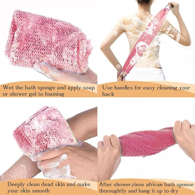 African Net Sponge with Handles 3 Pieces Long African Exfoliating Net Washcloth - Image 2