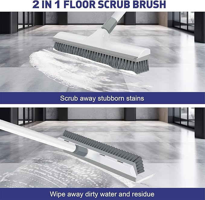 Floor Scrub Brush with 60 inch Long Handle, 2 in 1 Heavy Duty Stiff Bristle - Image 4
