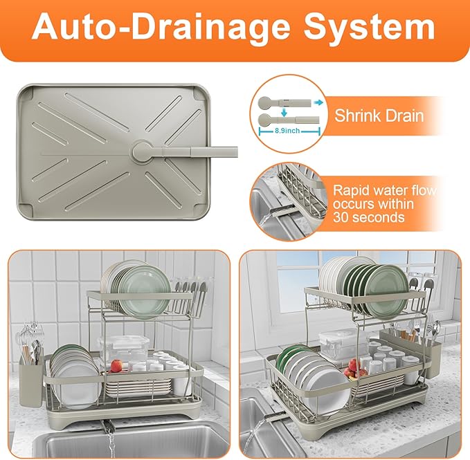Dish Drying Rack for Kitchen Counter, Two-Tier Dish Rack - Image 4