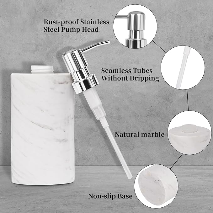Marble Soap Dispenser with Stainless Steel Pump, 6 Ounces - Image 3