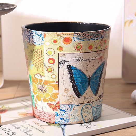PU Leather Small Trash Can Wastebasket, Round Garbage Container Basket - Image 5