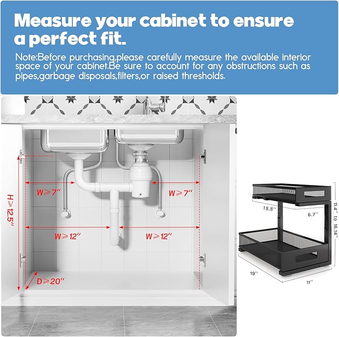 1 Pack 19IN Depth Under Sink Storage Organizer, Large 2-Tier Elegant Mesh Pull - Image 2