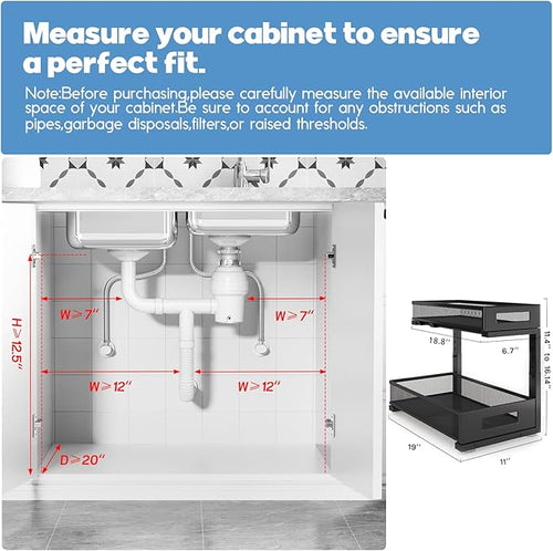 1 Pack 19IN Depth Under Sink Storage Organizer, Large 2-Tier Elegant Mesh Pull - Image 2