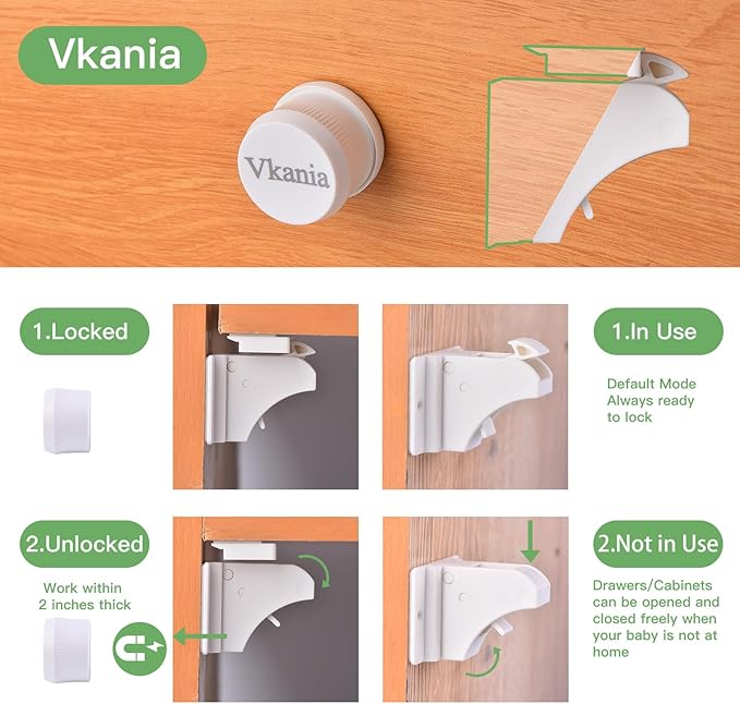 6 Pack Vkania Magnetic Cabinet Locks Baby Proofing - Image 4