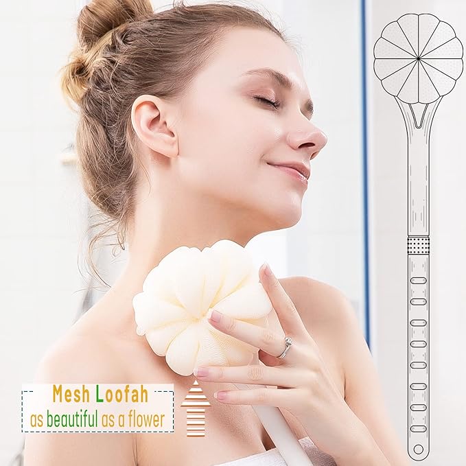 Shower Body Brush, Soft Bristles and Beautiful Pumpkin Loofah 14” Long Handle - Image 6