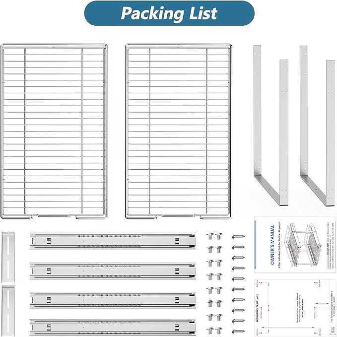 LOVMOR 2 Tier Individual Pull Out Cabinet Organizer 11" W x 18" D, Slide Out - Image 8