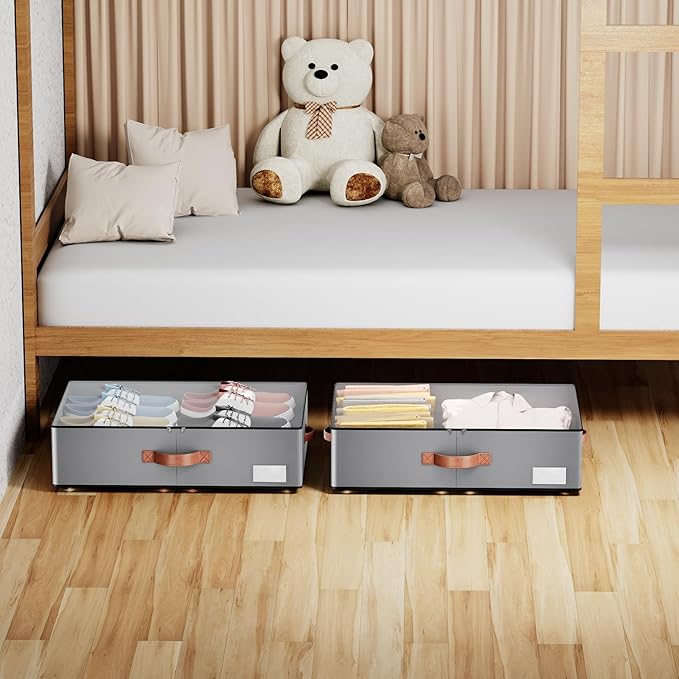 Under bed Storage With Wheels, Large Capacity 7.5 inches Height Storage Bins - Image 6