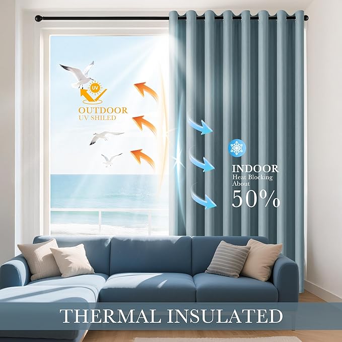 PONY DANCE Dusty Blue Blackout Curtains 80 inch Long 2 Panels Set, Thermal - Image 3