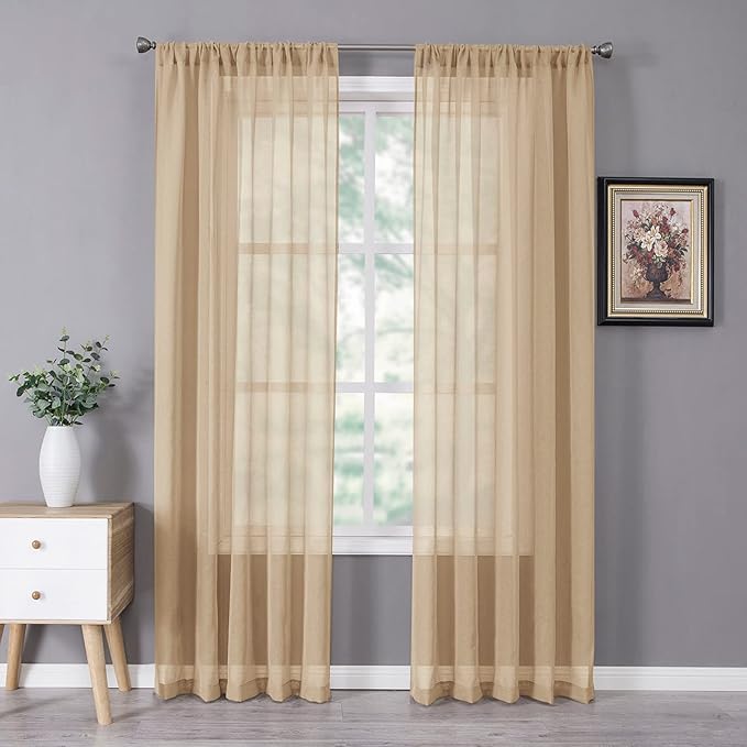 Tollpiz Sheer Curtain Linen Textured Bedroom Curtains Sheer Light Filtering Rod by Tollpiz