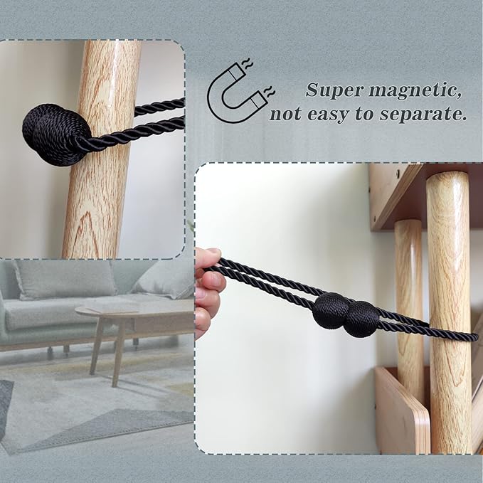 Hion Magnetic Curtain Tiebacks Black 2pcs, Curtain Tiebacks Buckles Holdbacks - Image 6