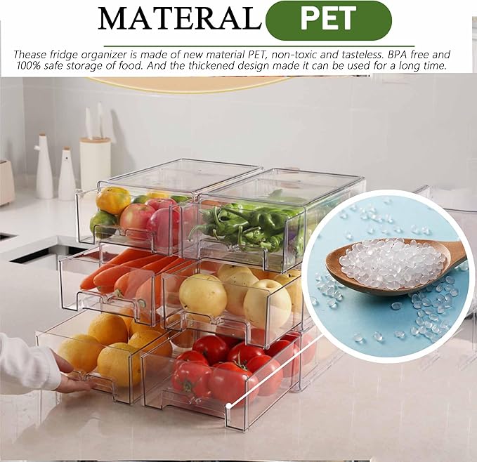 bealy 2 Pack Stackable Clear Storage Drawer, Refrigerator Organizers and - Image 2
