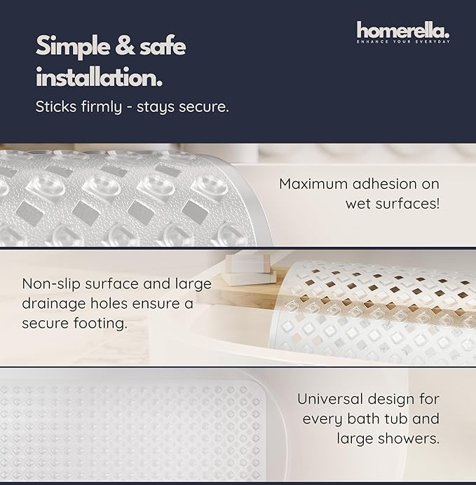 homerella® Bathtub Mat Non Slip 35x16, Incl. Hooks - Image 4