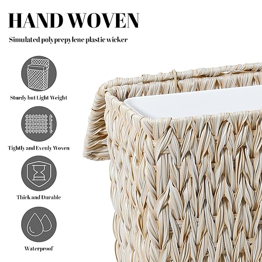 Wicker Trash Can with Lid and Liner, Boho Decotative Small Bathroom Trash Cans - Image 6