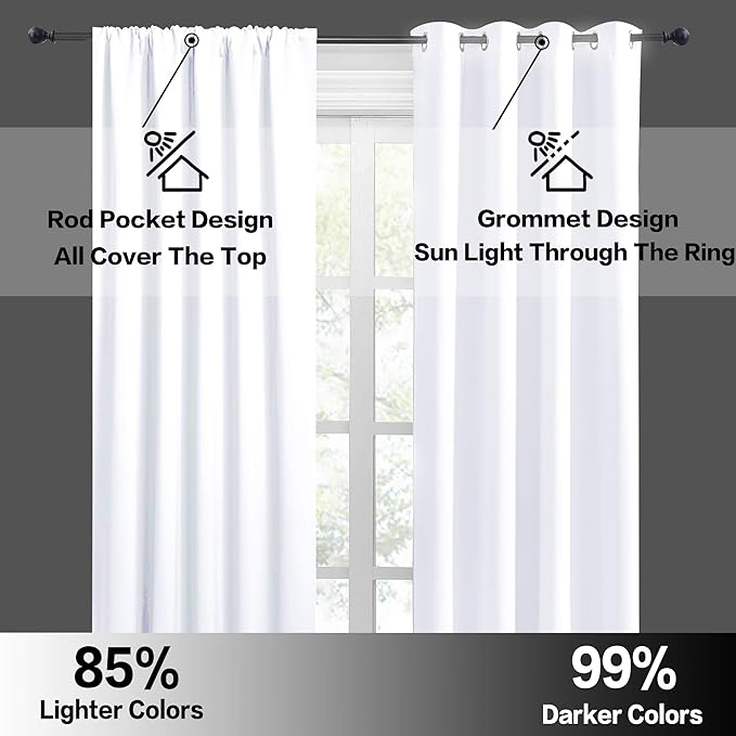 RYB HOME Curtains for Bedroom 63 inches Long, W 34 x L 63, Pure White, 2 Panels - Image 5