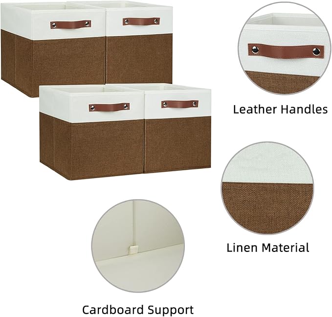 HNZIGE Fabric Cubes Storage Bins Set of 4, 11 x 11 Clothes Storage Cube Baskets - Image 2