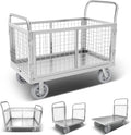 Platform Truck with Cage, 6 in1 Foldable Heavy Duty Steel Flatbed Cart by Warmyou