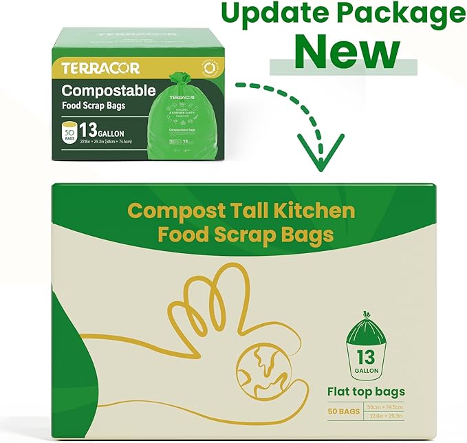 13 Gallon Compostable Trash Bags, Heavy Duty Tall Kitchen Food Scrap Waste Bag - Image 2