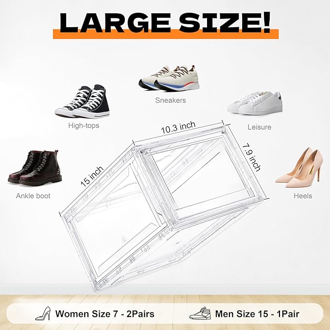 6 Pack Acrylic Shoe Boxes, Ultra Clear Shoe Boxes Stackable, Shoe Storage Box - Image 2