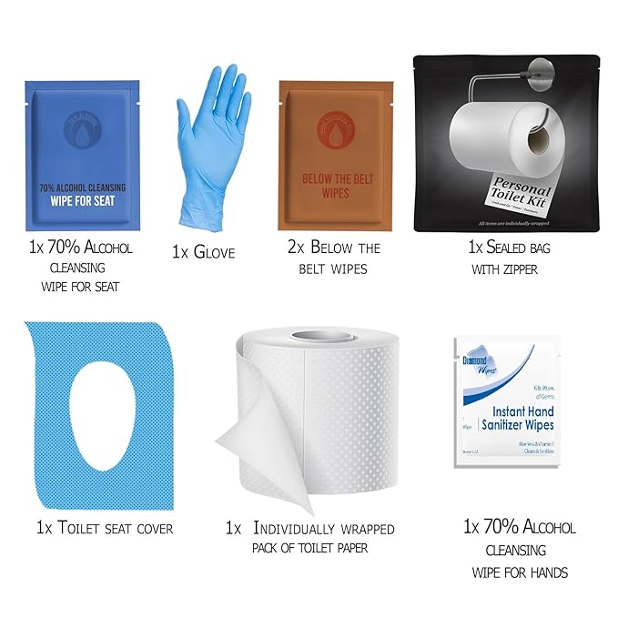 Personal Toilet Kit To Go – 10 Pack | Disposable Public Restroom Kit | - Image 2