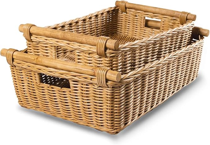 The Basket Lady Low Pole Handle Wicker Storage Basket, Extra Large, 21.5 in L x - Image 5