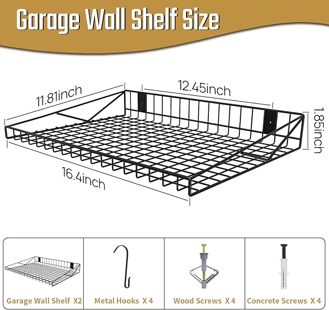 2 Pack Garage Wall Shelf, Garage Wall Mounted Shelving, Heavy Duty Floating - Image 2