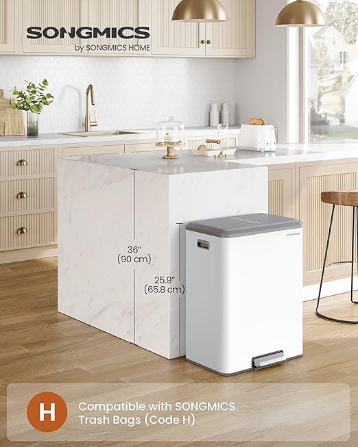 SONGMICS Trash Can, 2 x 8 Gallon Double Garabge Can - Image 2
