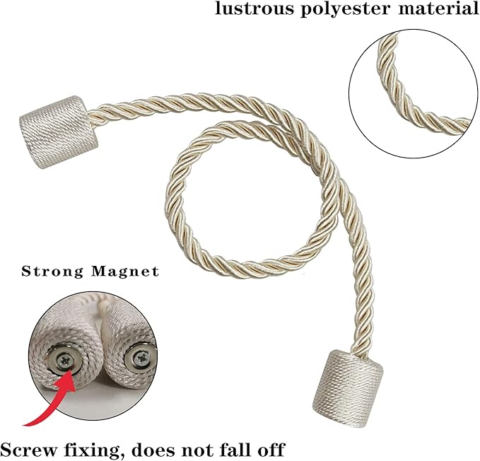 6 Pack Beige Strong Magnetic Curtain Tiebacks Outdoor Elegant Decorative Tie - Image 3