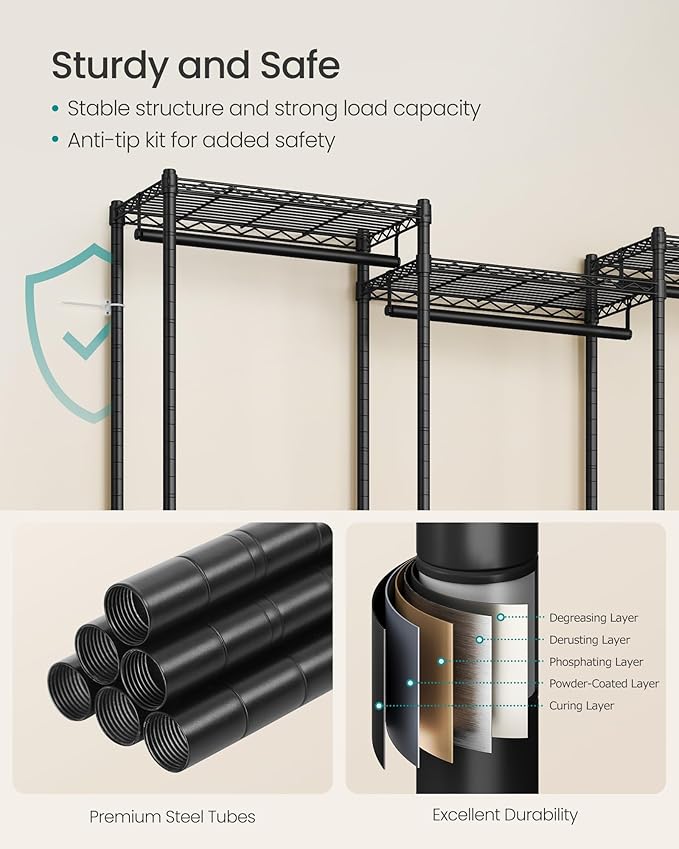 SONGMICS Heavy-Duty Clothes Rack, Garment Rack, Portable Closet, 68.7-Inch Wide - Image 5
