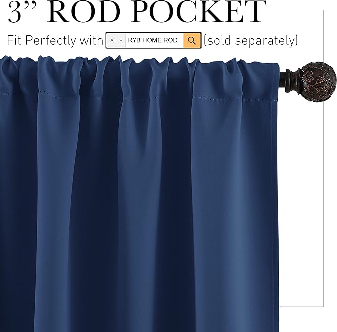 RYB HOME Short Curtains for Living Room Blackout Portable Blinds Shades for - Image 2