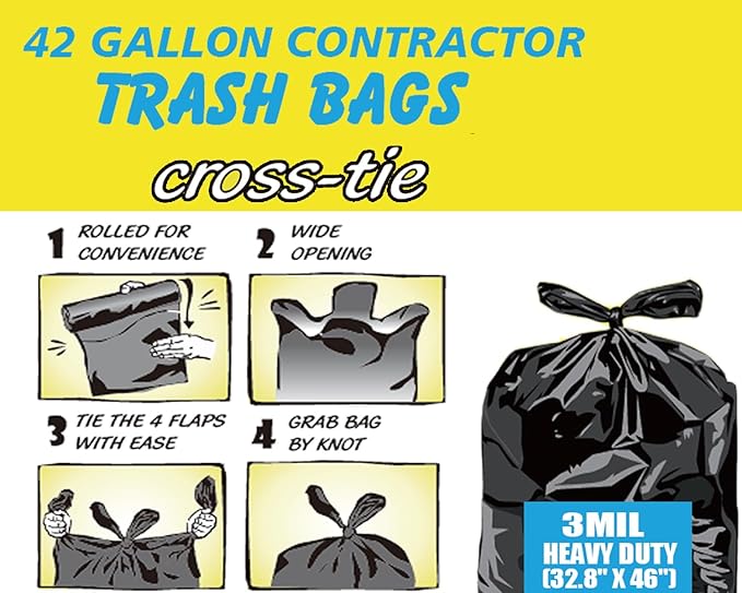 Contractor Heavy Duty Trash Bags 42 Gallon | 26 Count | 3 MIL | 32.8" X 46" | - Image 2