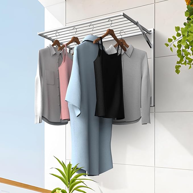2 Pcs Wall Mount Clothes Drying Rack 26 X 31.5 Laundry Room Organizer Laundry - Image 8