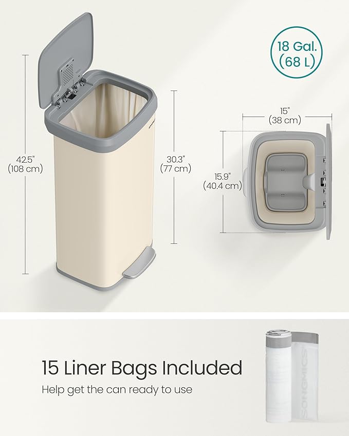 SONGMICS Kitchen Trash Can, 18-Gallon Stainless Steel Garbage Can, - Image 6